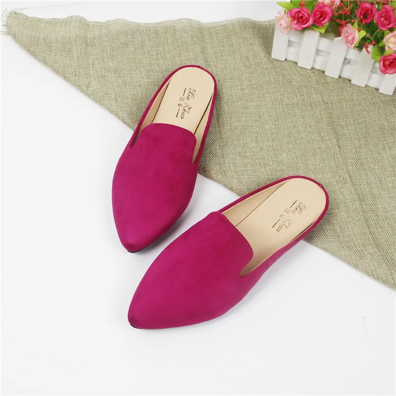 Женские босоножки с острым носком черные шлепанцы на плоской подошве большой