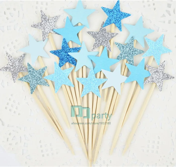 40 шт. Синие Блестящие топперы для кексов синие товары вечерние мерцающие