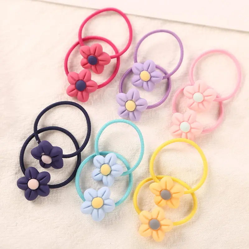 5 Petals Flower 12 шт./лот Мода 3 см; Розовая Детская волос резиновые ленты аксессуары оптом карамельный Цвета милые эластичные резинки для волос Веревка для девочек - Цвет: 5 Petals Flower
