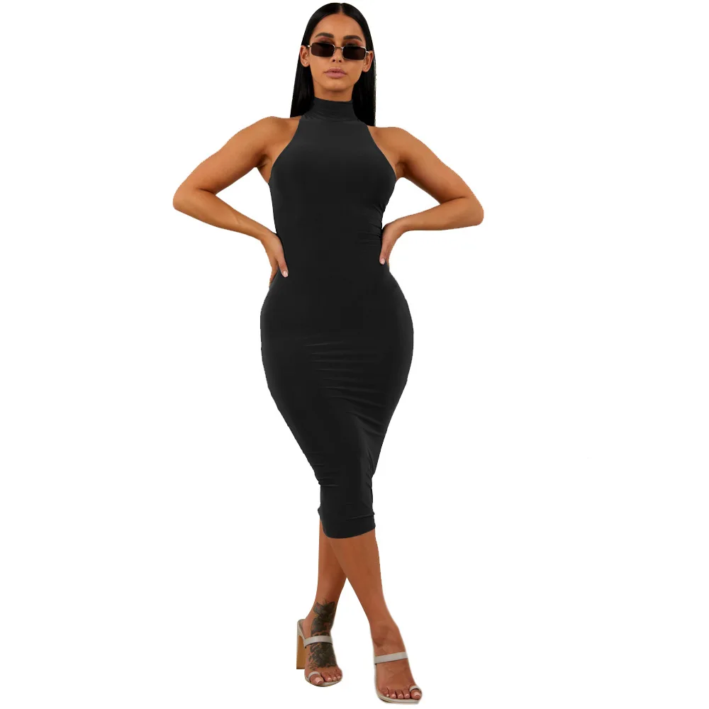 Облегающее женское платье-майка сексуальное облегающее платье с лямкой на шее