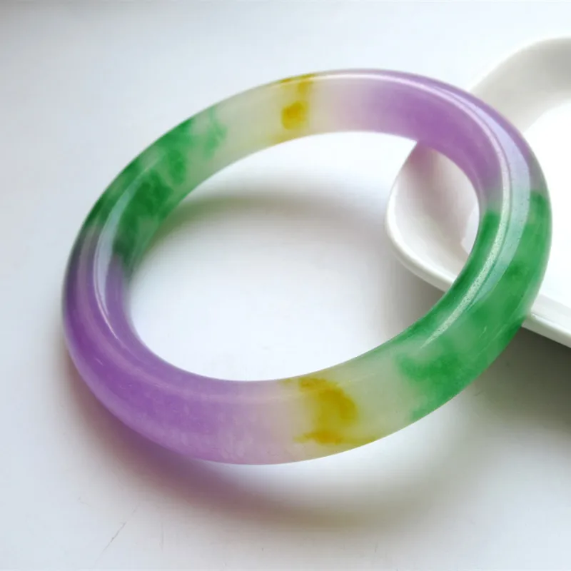 

100% Natural A Grade Jadeite Bangle Women Colourful Round Bangle 60mm