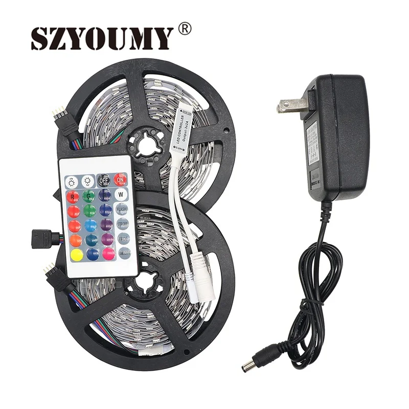 SZYOUMY RGB светодиодный светильник 5050 5 м 10 м IP20 светодиодный светильник RGB светодиодный s лента светодиодный гибкий Мини ИК контроллер DC12V адаптер - Испускаемый цвет: 10M  set with 24 key