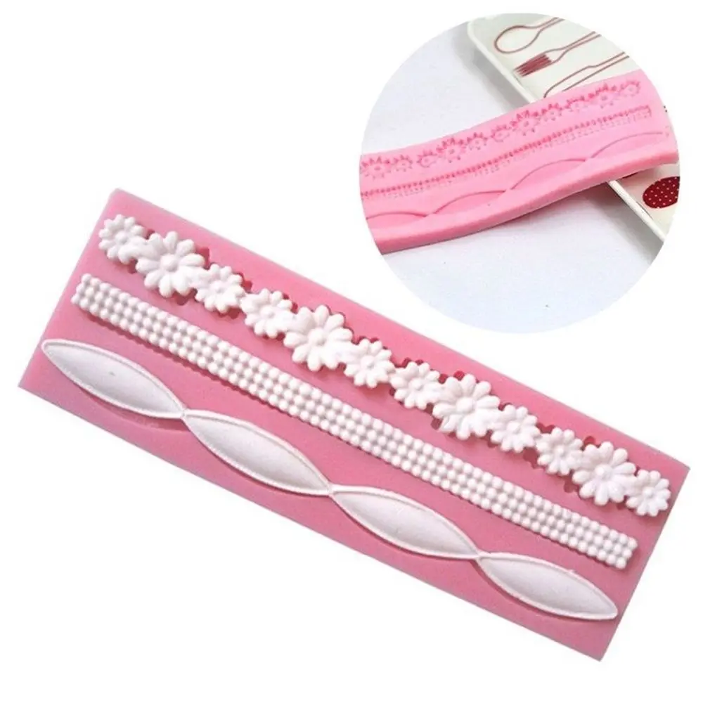 3D Lace Flower Bead Chain Silicone Fondant Mould Cake Decorating Baking Molds Sugar Paste Pastry Tools