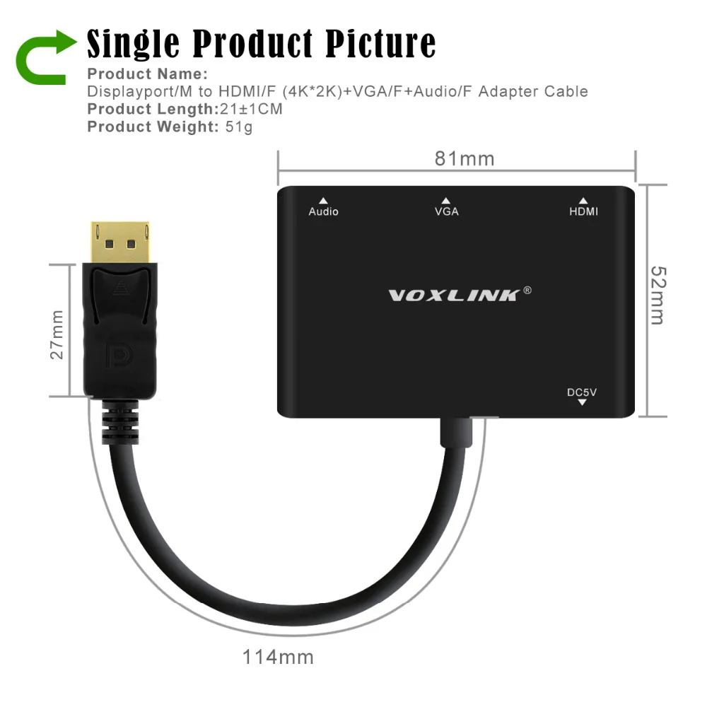 Voxlink 1080 P 3 в 14 К Дисплей Порты и разъёмы DP TO VGA/HDMI адаптер конвертера кабеля с аудио