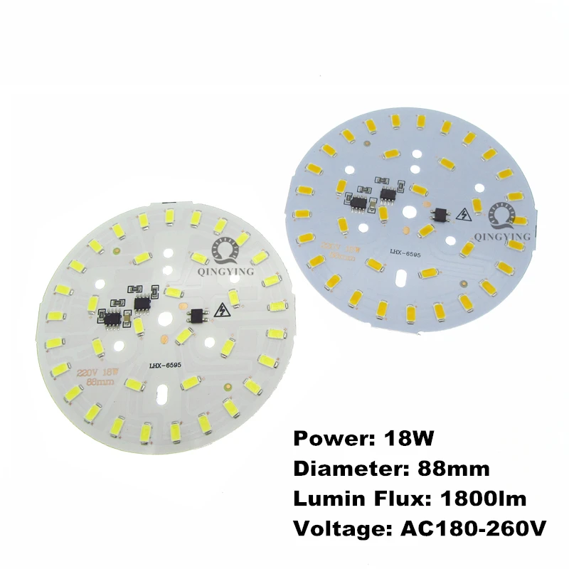 5 шт. AC 220 В светодиодный PCB 3 Вт 5 Вт 7 Вт 10 Вт 12 Вт 15 Вт 18 Вт 24 Вт Высокая яркость лампа панель источника света Смарт IC драйвер белый/теплый белый