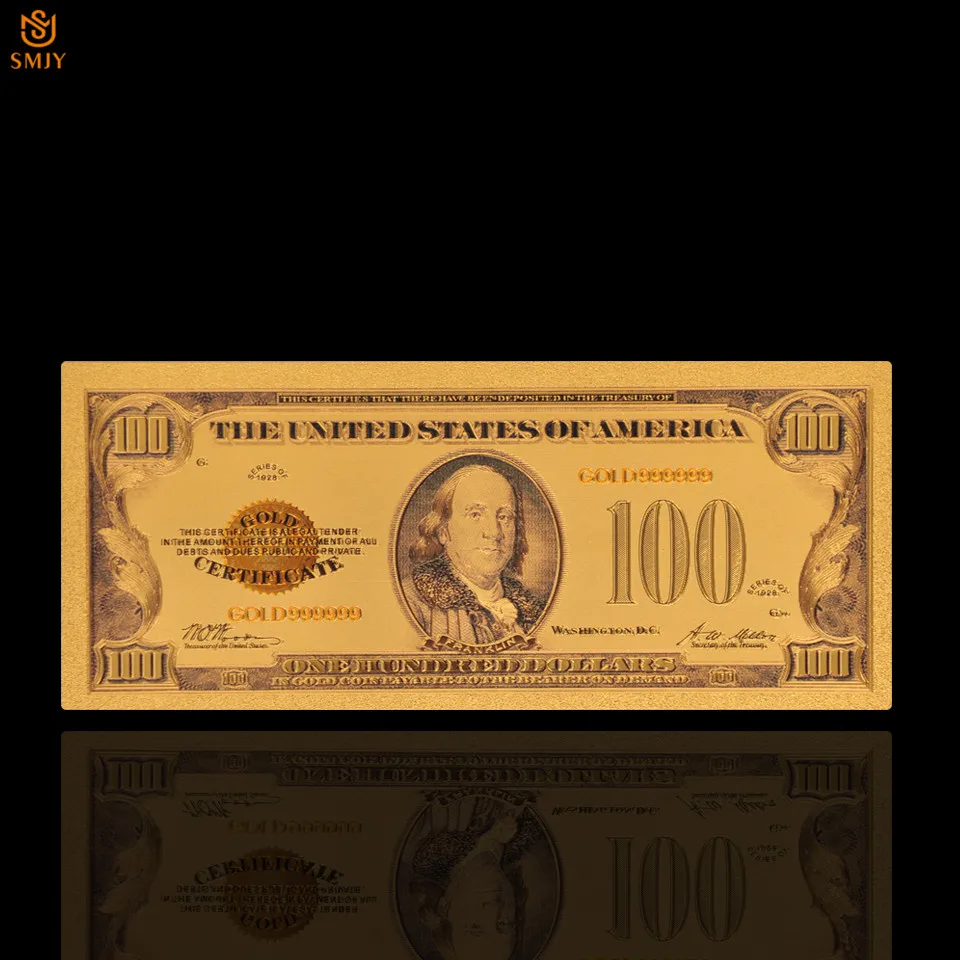 Коллекция 1928 цветных банкнот США 100 долларов 24kin Позолоченные искусственные