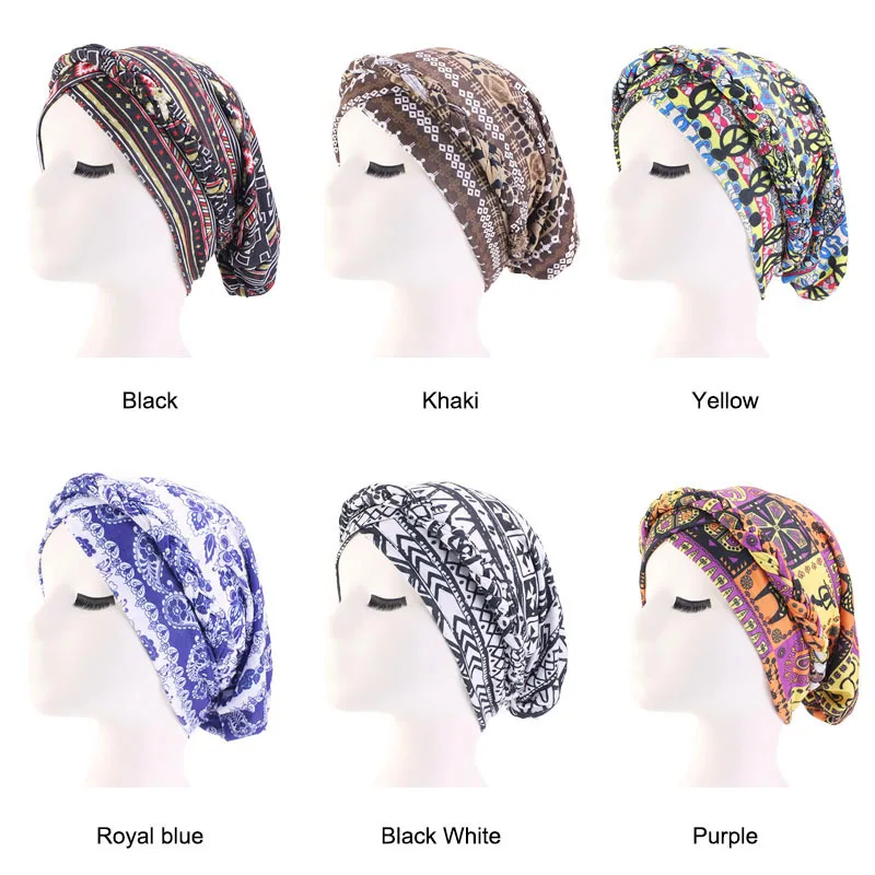 New Ethnic Style Twist Braid Turban Cap Bohemian Print Muslim Hat Women Bandanas Headwear Hair Accessories Headscarf Hijab