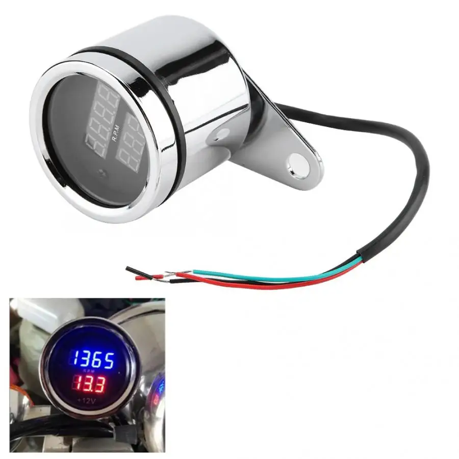 2 in 1 Motorcycle LED Digital Voltmeter Tachometer Gauge Metal Odometer Speedometer Universal | Автомобили и мотоциклы