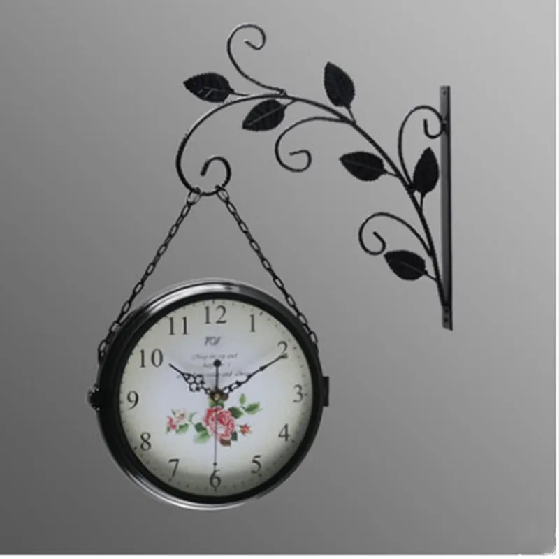 Железные простые пасторальные настенные часы с двойным планшетом тихие