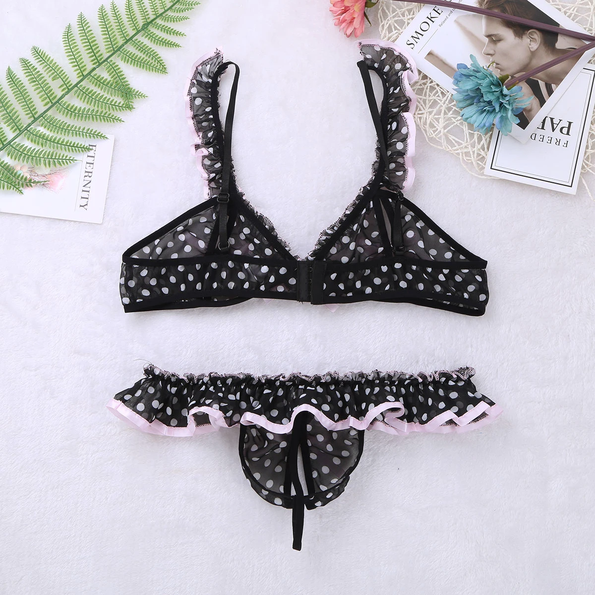 TiaoBug мужское сексуальное нижнее белье Sissy комплект из шифона бюстгальтер с