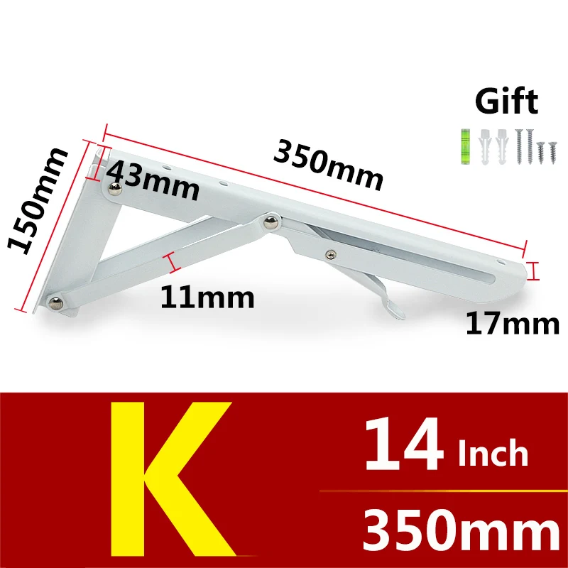 K 14 Inch 2 шт. 8/10/12/14 дюймовые спиральные кронштейн складной держатель Поддержка стеллаж для выставки товаров Нержавеющая сталь складной кронштейн для полки Настольный - Цвет: K 14 Inch