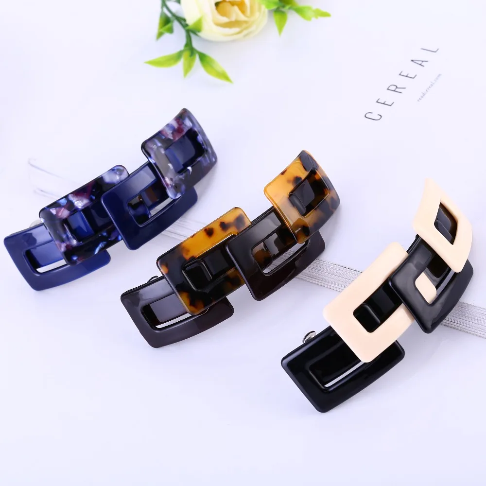 

New Fashion Splicing Square Shaped Hair Clip Large Size Vintage Square Acetate Women Hair Barrette Clips