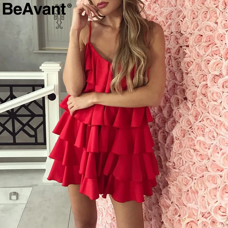 Женское многослойное платье с рюшами BeAvant шифоновое короткое на бретельках