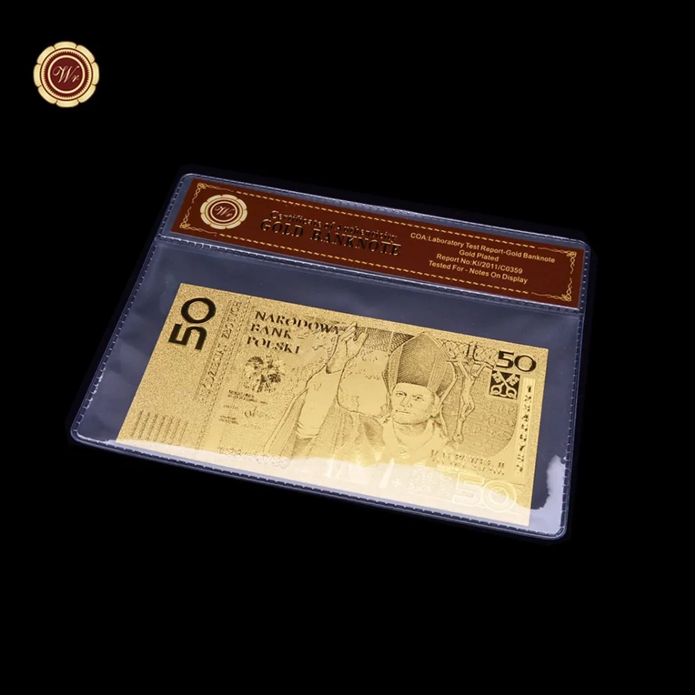 Уникальная металлическая ручная работа Польша 50 позолоченных банкнот чистое