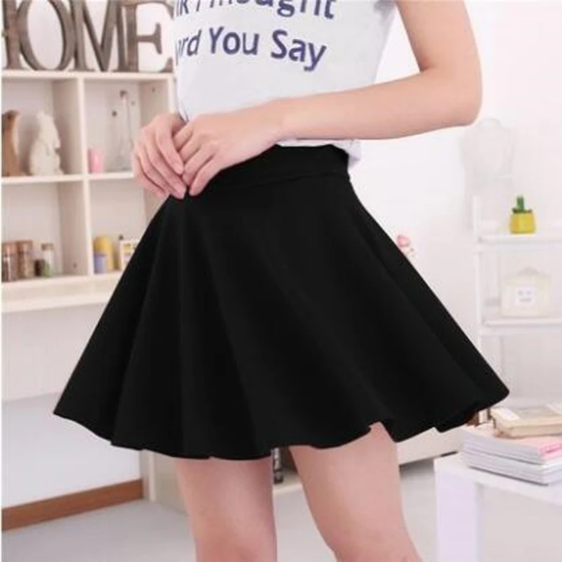 Женская плиссированная юбка однотонная винтажная с высокой талией черного и