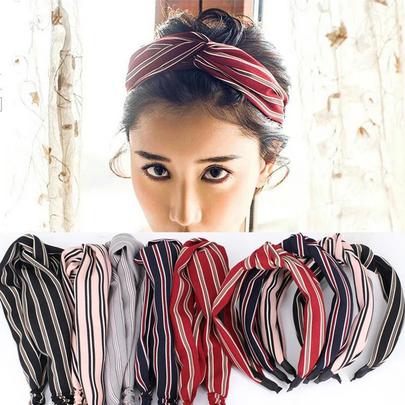 Корейский полосатый перекрестный ободок для волос LOEEL темпераментная модная