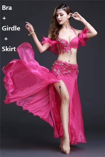 Bra and belt skirt Костюмы для танца живота женский костюм для танца живота карнавальный бюстгальтер пояс Длинная юбка Болливуд индийская одежда экзотическая танцевальная одежда - Цвет: Bra and belt skirt