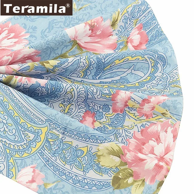 Teramila 100% хлопок шитье саржевая ткань цветы золотой метр сделай сам голубая для
