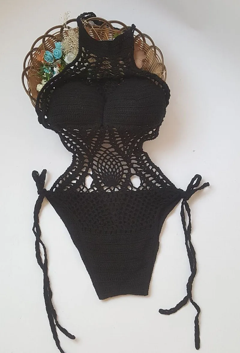 Sexy One Piece Swimsuit Women Bandage Monokini Swimwear Bathing Suits Swimming Knitted Hollow out Beachwear | Спорт и развлечения