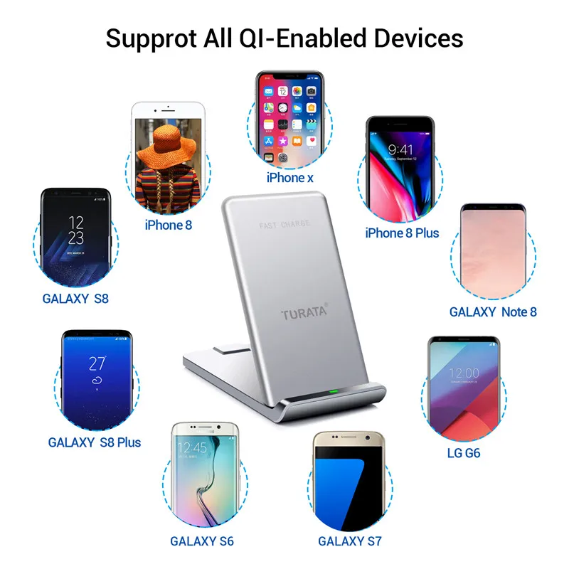 Turata Беспроводной Зарядное устройство для iphone X/iphone 8 Quick Charge 3 0 Быстрая зарядка Pad