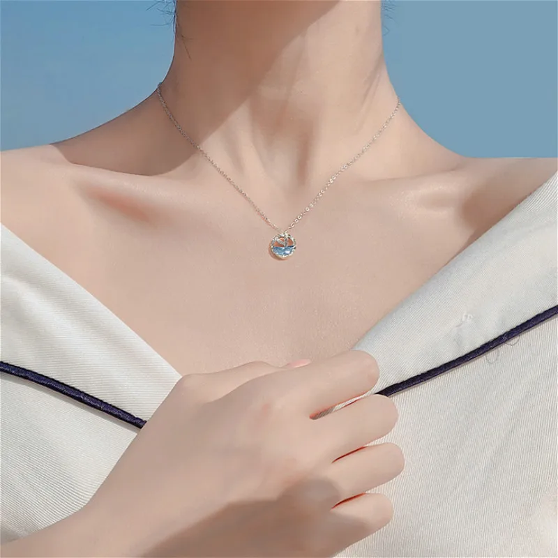 Женское Ожерелье с голубым кристаллом Flyleaf подвеска в виде хвоста русалки из