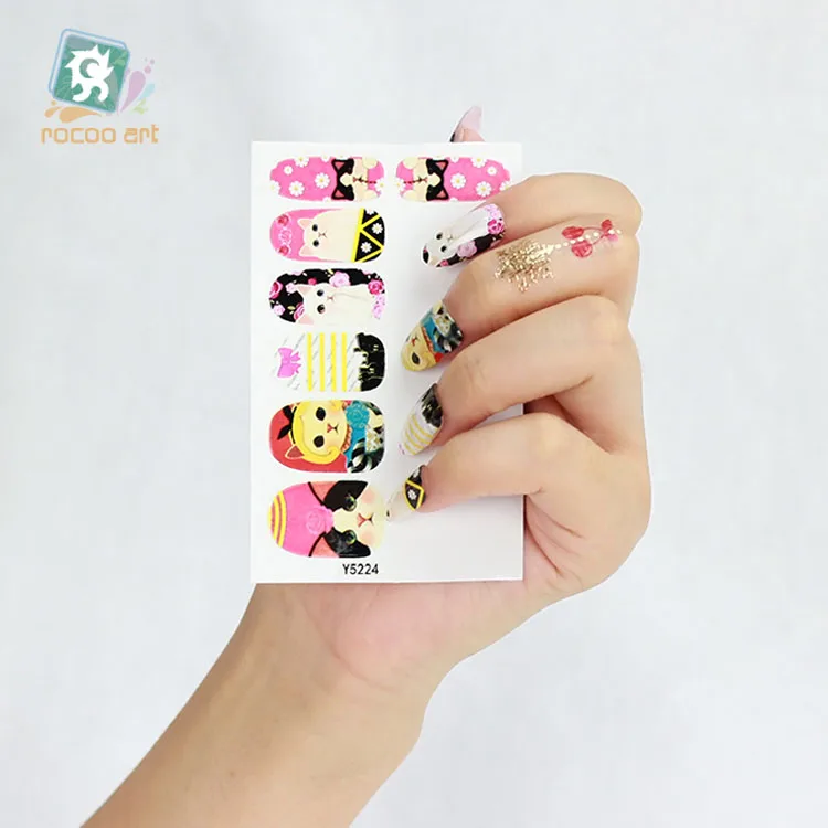 Rocooart Y5224 Kawaii Cat украшения для ногтей розовый и белый милый клей наклейки женщин |