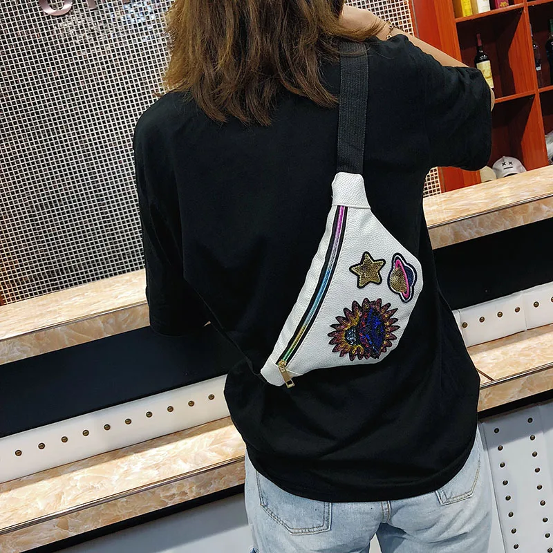 2019 модная женская поясная сумка из искусственной кожи с рисунком черного цвета