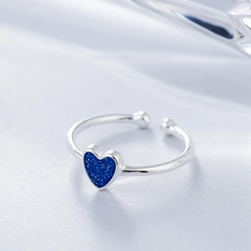 

MEYRROYU 925 Sterling Silver Korean Starry Sky Blue Heart-Shaped Open Ring Ladies Engagement Jewelry Fashion Accessory Gift
