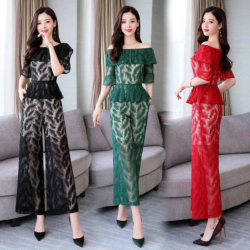 Женский комплект из двух предметов кружевной топ с коротким рукавом и воротником