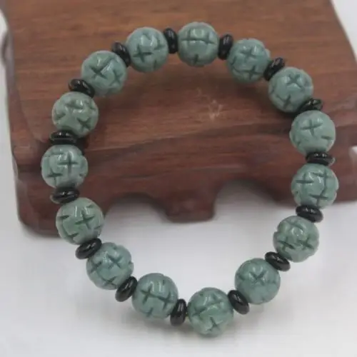 

Natural Grade A Jade Green Jadeite 10mm Round Carved Bead Lucky Bracelet
