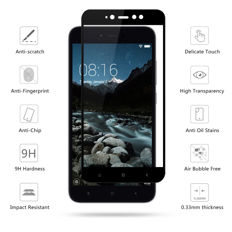 Protective Glass on for Xiaomi Redmi Note 5A Prime Screen Protector Full Cover Tempered Film Foil | Мобильные телефоны и