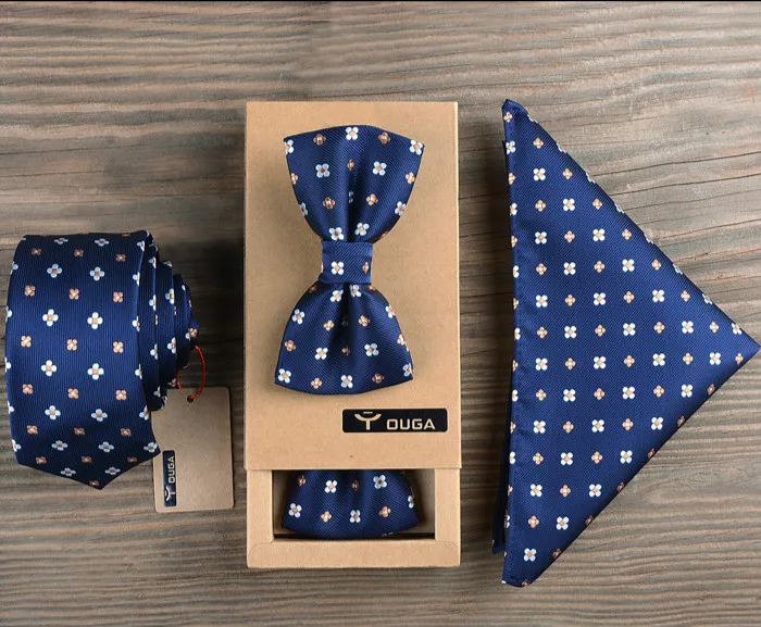 

Fashion 3pcs/set Necktie Tie Bow Tie Pocket Square Groom Gentleman Neck Tie Set Wedding Tie Men Silk Gravata Arrow Neckie