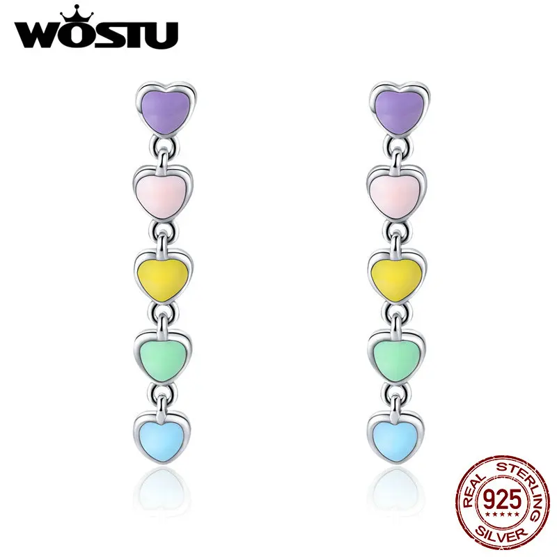 Женские Разноцветные серьги капли WOSTU из настоящего серебра 925 пробы с радужным