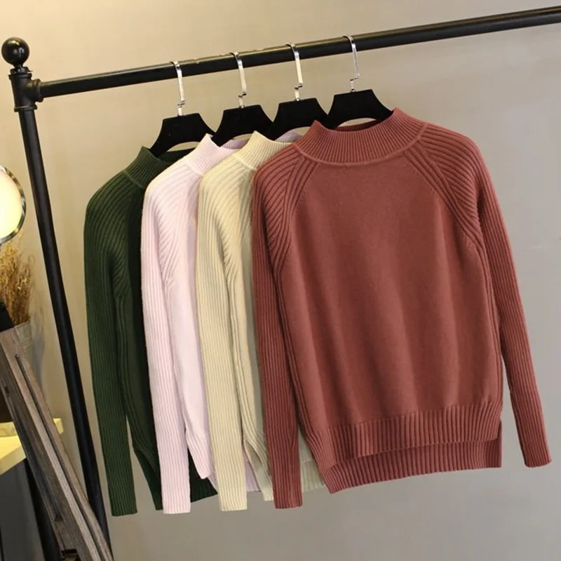 ONLYSVTER Thick Warm Women Sweater Autumn Winter Knitted Pullovers Turtleneck Female Jumper High Low Hem Ladies Sweaters Top | Женская