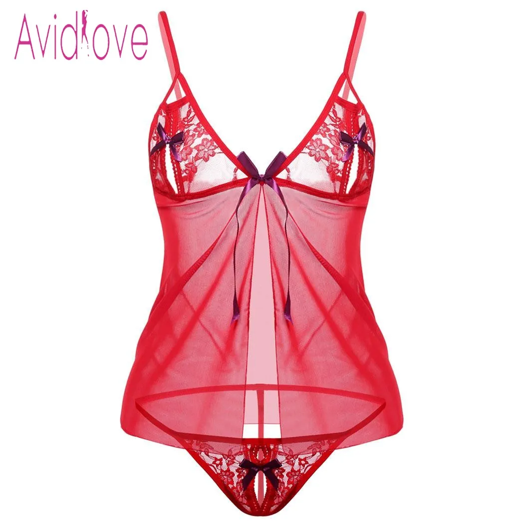 Avidlove Сексуальное ГОРЯЧЕЕ белье 2018 женское кружевное Сетчатое платье с v образным