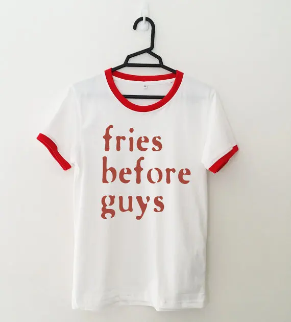 

Fries before guys Red Letter T-Shirt Casual Fashion Tees Tumblr Girl Graphic t shirt Sexy Summer Women Top Outfits Free Shipping