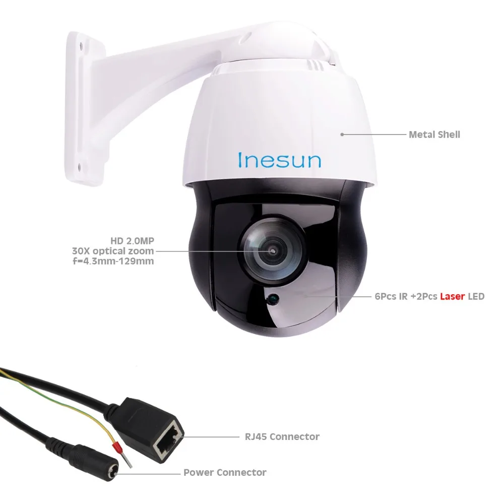 Inesun 30X Zoom PTZ IP камера 2MP HD 1080P Высокоскоростная купольная 500 футов Лазерная ИК