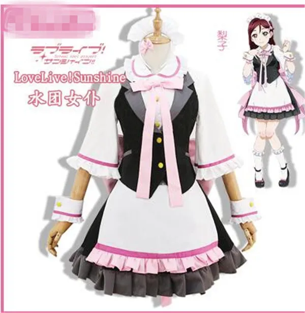 Аниме Косплей Костюм Aqours Love Live Sunshine Riko Sakurauchi платье Милая черная белая горничная
