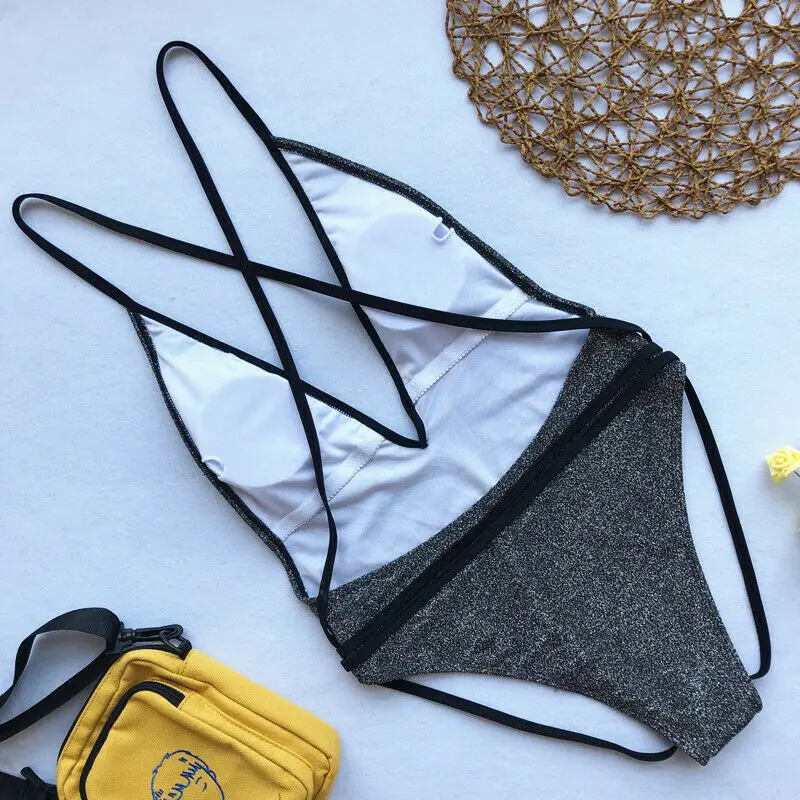 Горячая Женская Купальники Цельный однотонный Блестящий Мягкий Монокини Бикини