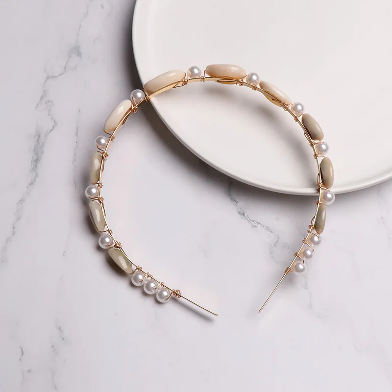 ZA натуральный камень резинка для волос имитация жемчуга Hairbands для женщин морской ракушками ювелирные изделия для волос Праздничная вечеринка подарок