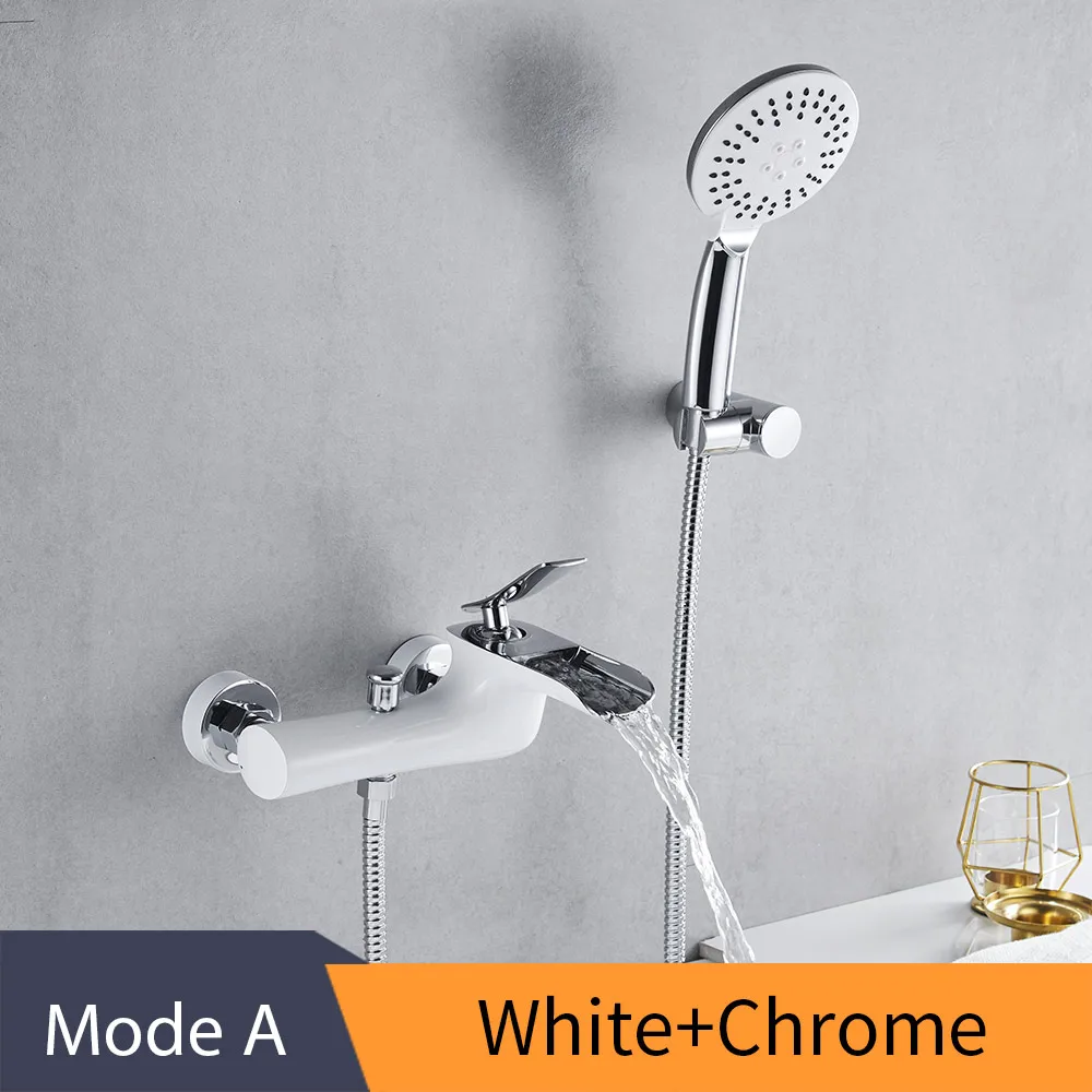 White and Chrome A Смесители для ванны, хромированный набор для ванны, белый набор для душа, смеситель для ванны, двойной душ, настенный для ванной, WF-6019 - Цвет: White and Chrome A