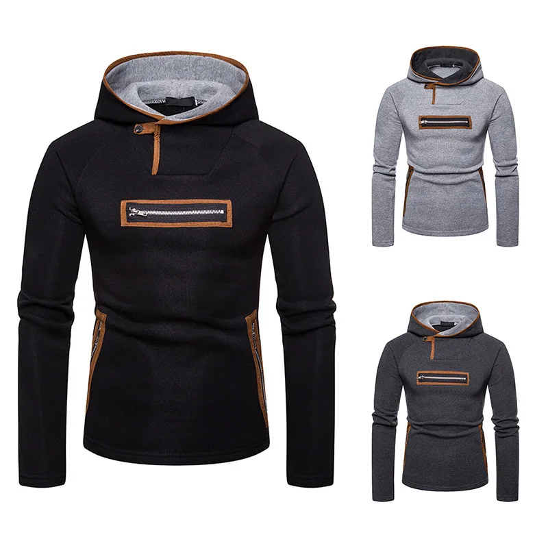 Зима Осень мужские толстовки с капюшоном поддельные молнии повседневные