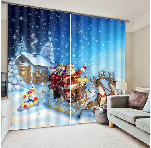 

3D Happy Christmas Eve Window Curtain For Living Room Bedding Room