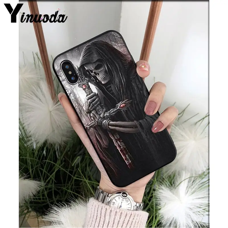A16 Yinuoda Grim reaper череп скелет DIY Роскошный Высокий протектор на конце чехол для iPhone X XS MAX 6 6S 7 7plus 8 8Plus 5 5S XR - Цвет: A16