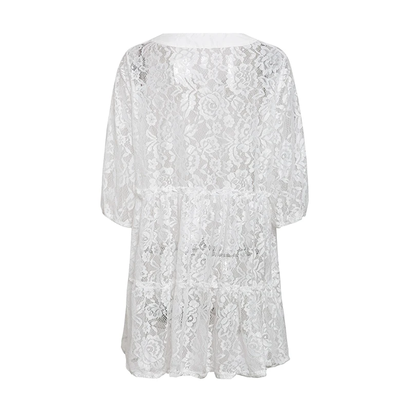 Sexy deep v-neck lace hollow out women dress 2019 Elegant lantern sleeve embroidery short mini White party vestidos | Женская одежда
