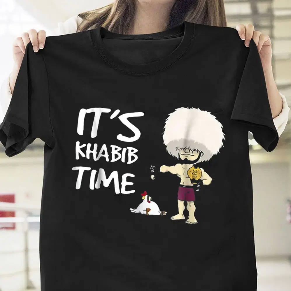 It's Khabib Time kabib Nurmagomedov футболка Черная Хлопковая мужская с рисунком Мужская