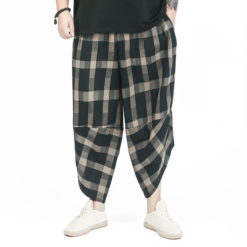 Повседневные штаны в клетку китайском стиле летние модные штаны-шаровары
