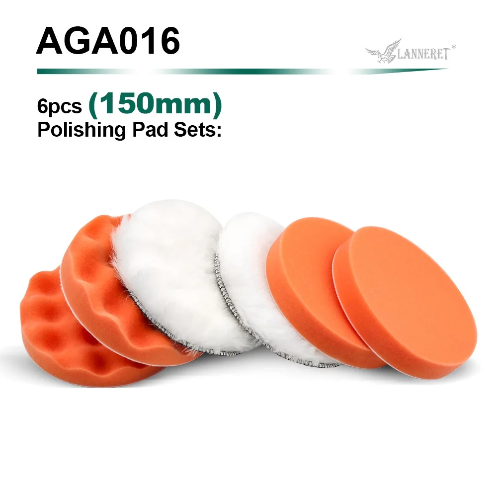 6PCS SET LANNERET, 150 мм, 6 дюймов, набор для полировки, шерстяной коврик, полировальная губка, автомобильная буферная полировальная машина, полировка/восковая обработка - Цвет: 6PCS SET