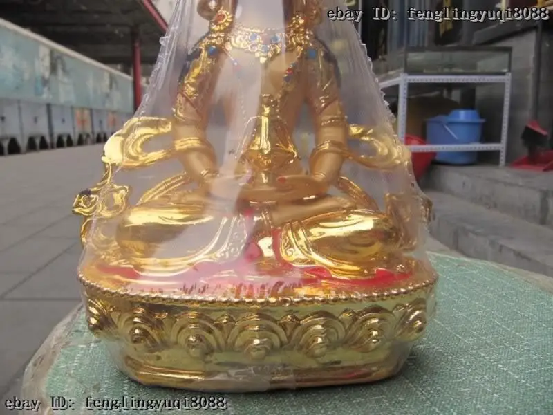 9&quotTibet Folk Buddhism Bronze painted Gilt Long Longevity Amitayus Buddha Statue | Дом и сад