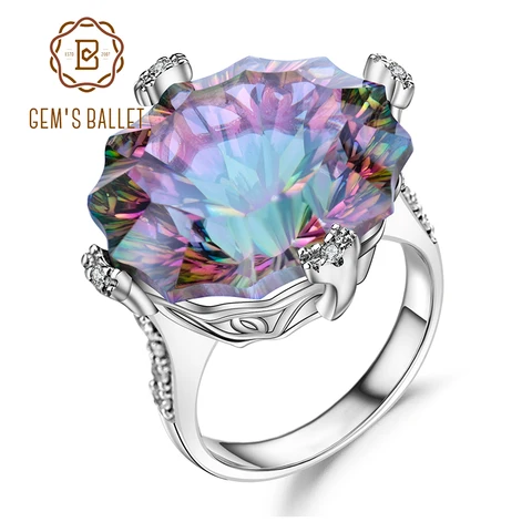 Женское кольцо из Мистик-кварца, с натуральным радужным драгоценным камнем